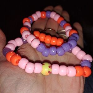 Fun Candy Colors Pony-Beaded Stretch Bracelet Set - Pink, Orange & Purple